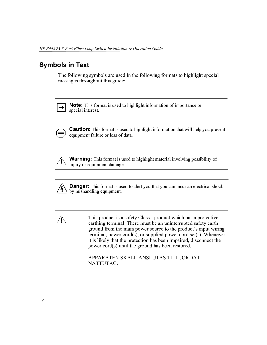 HP P4459A manual Symbols in Text 