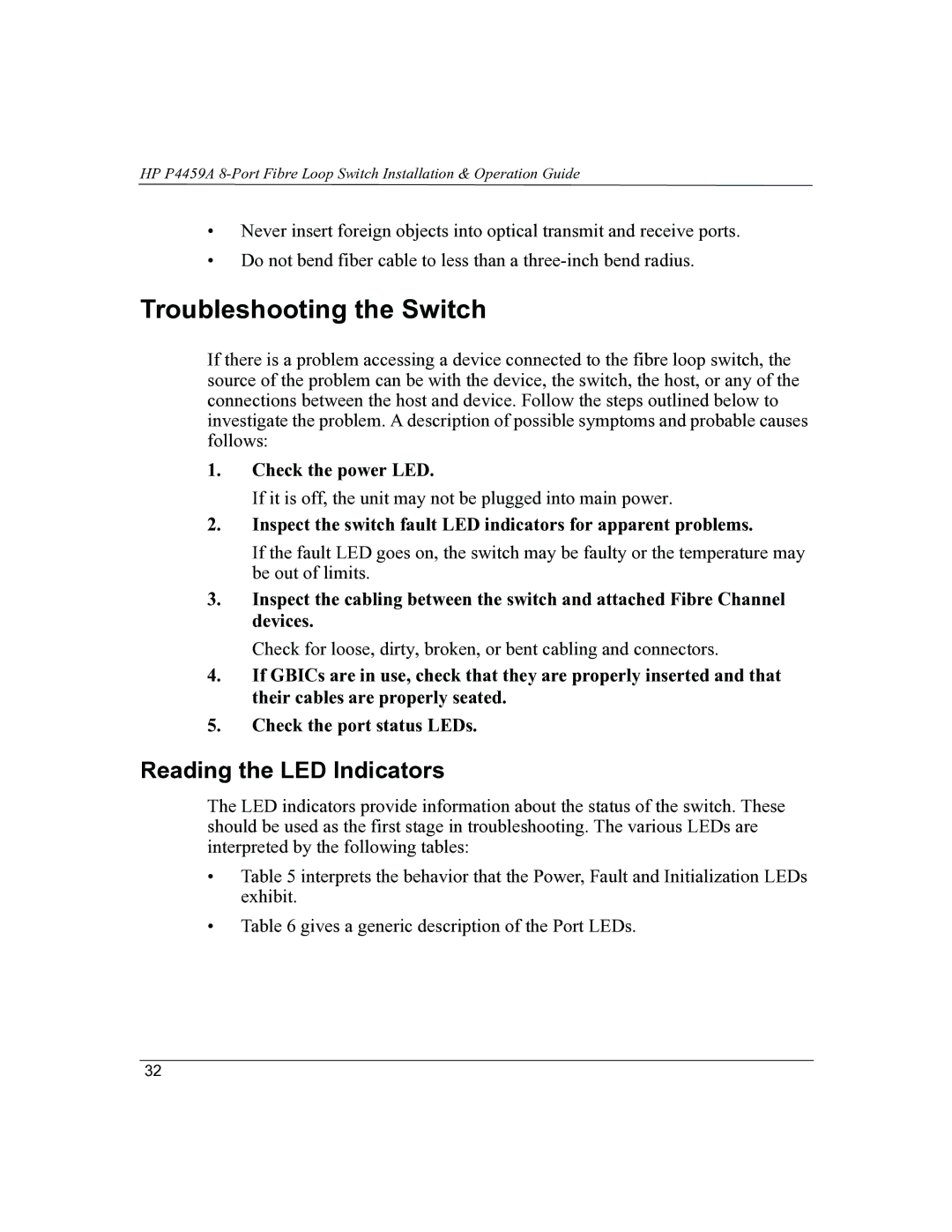 HP P4459A manual Troubleshooting the Switch, Reading the LED Indicators 