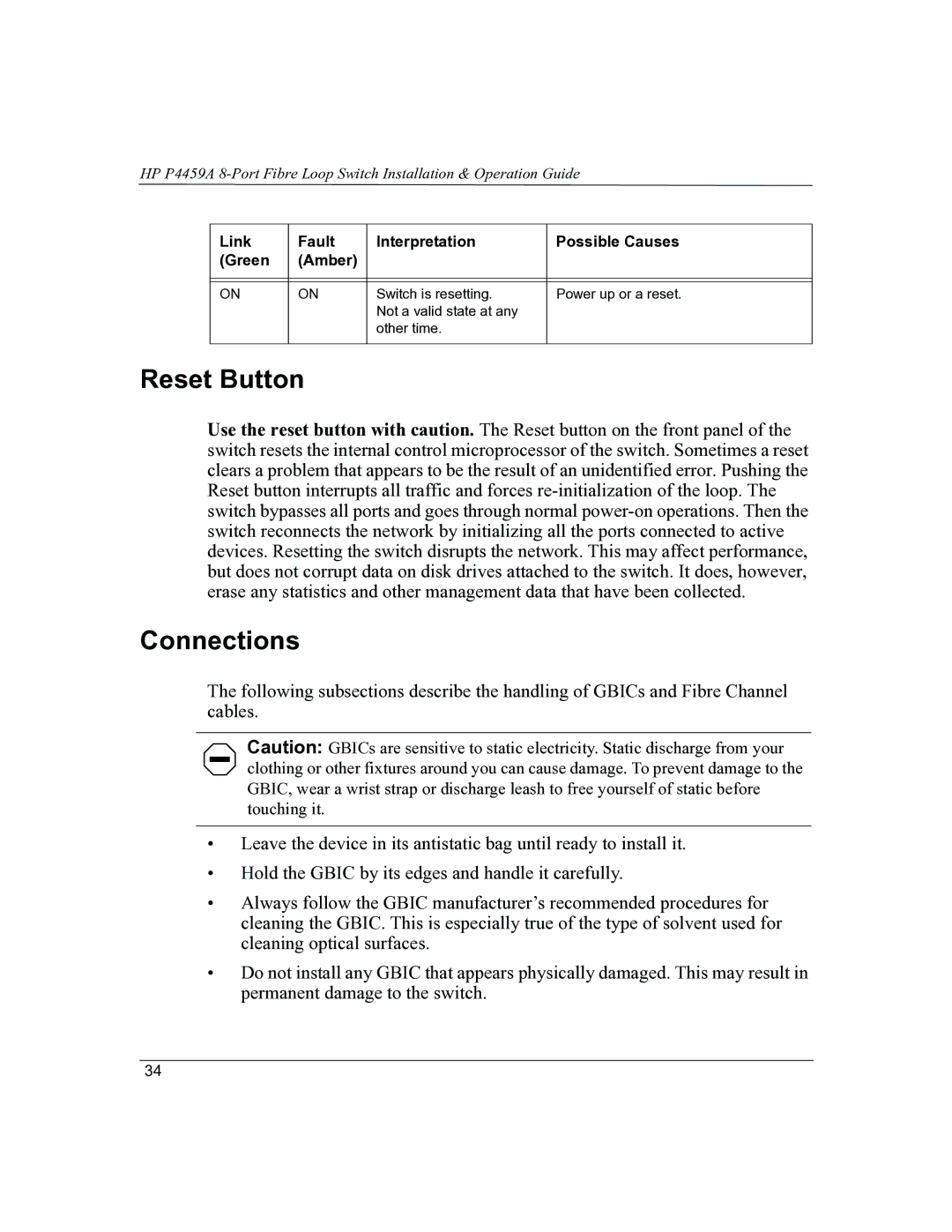 HP P4459A manual Reset Button, Connections 