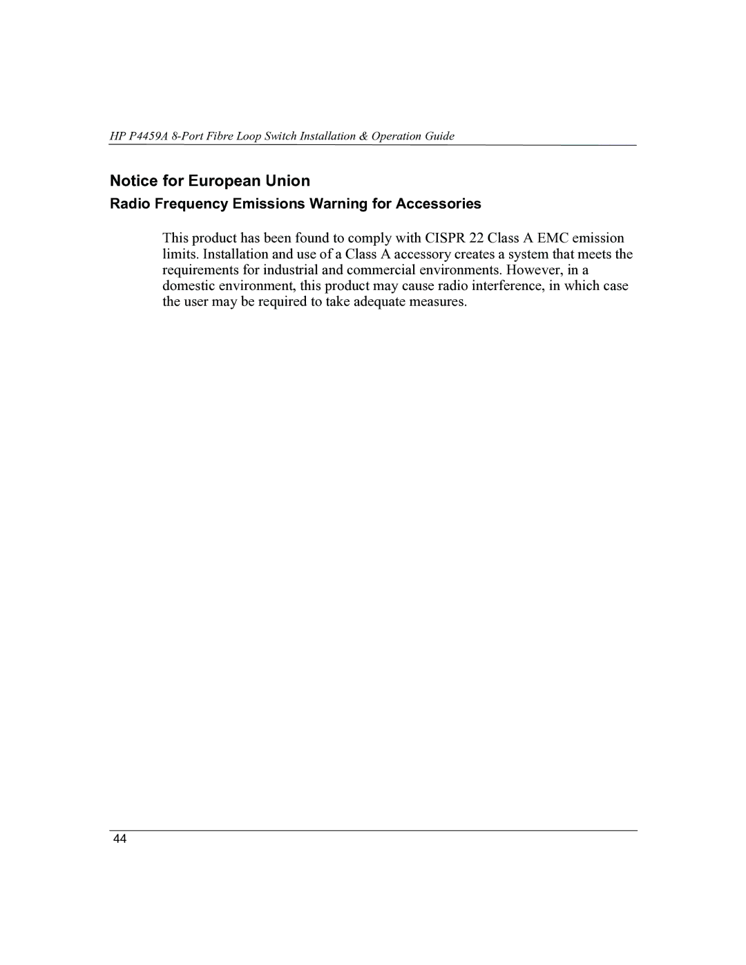 HP P4459A manual Radio Frequency Emissions Warning for Accessories 