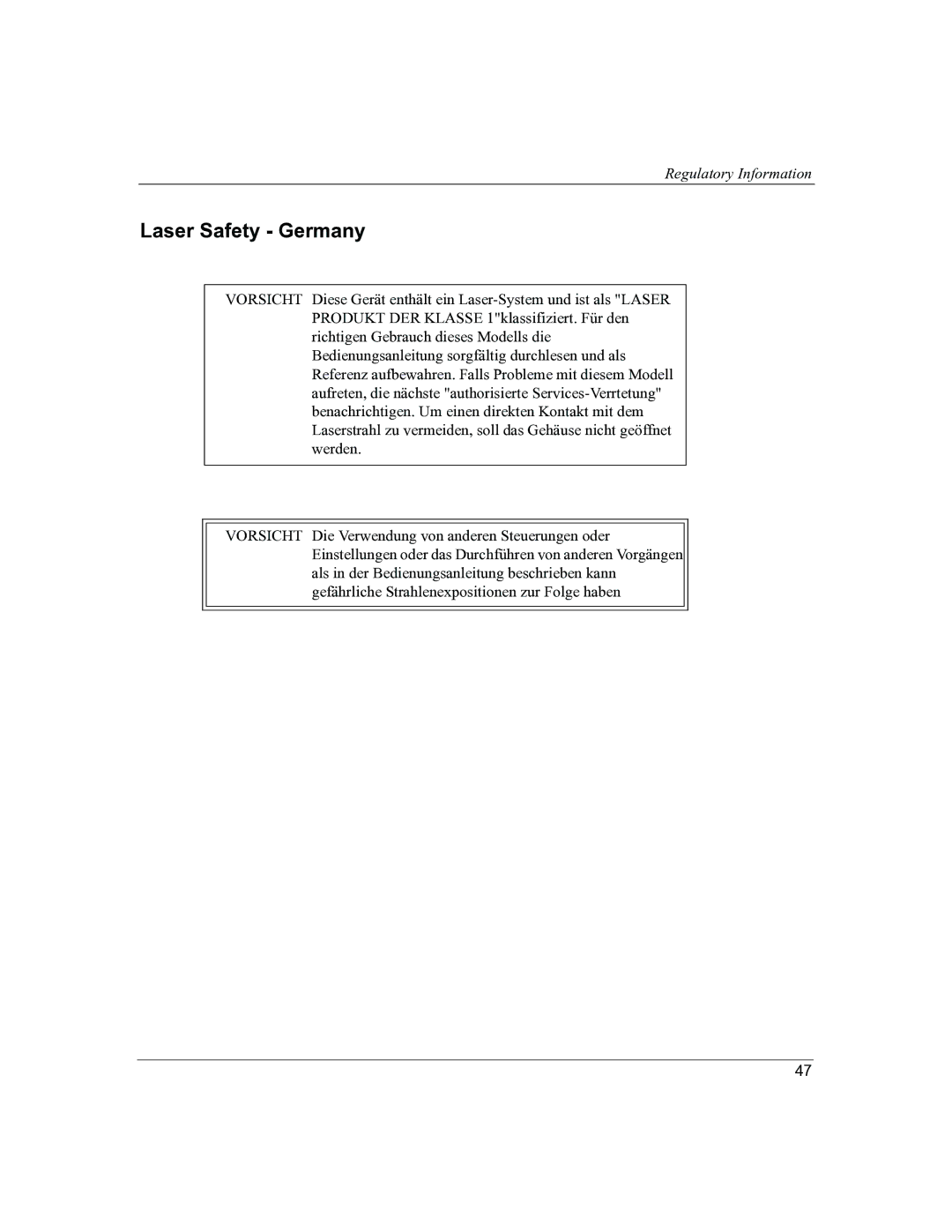 HP P4459A manual Laser Safety Germany 