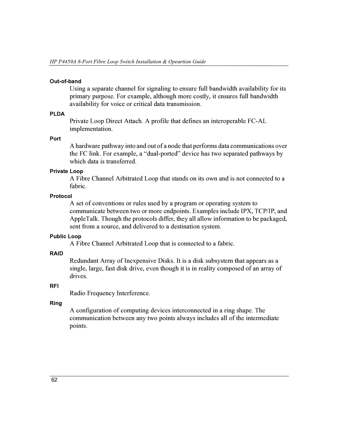 HP P4459A manual Fibre Channel Arbitrated Loop that is connected to a fabric 