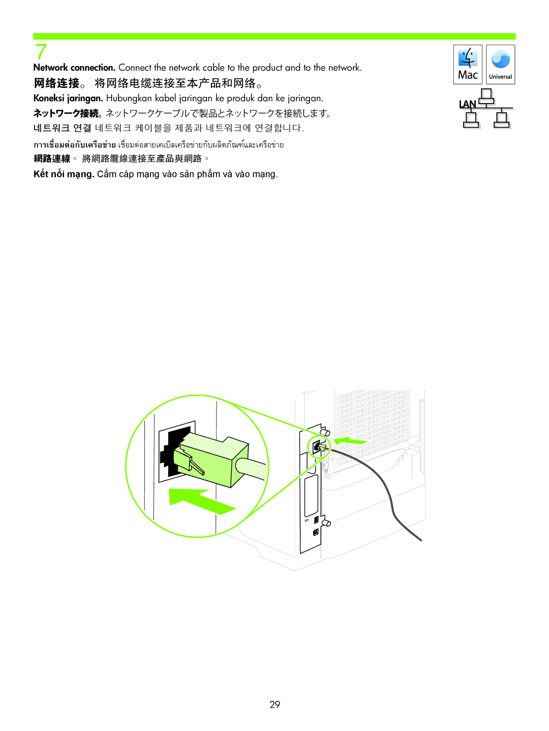 HP P4510, P4010 manual 网络连接。 将网络电缆连接至本产品和网络。 