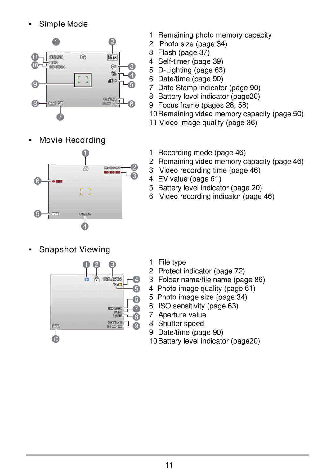 HP p550 manual Movie Recording, Snapshot Viewing, Simple Mode 