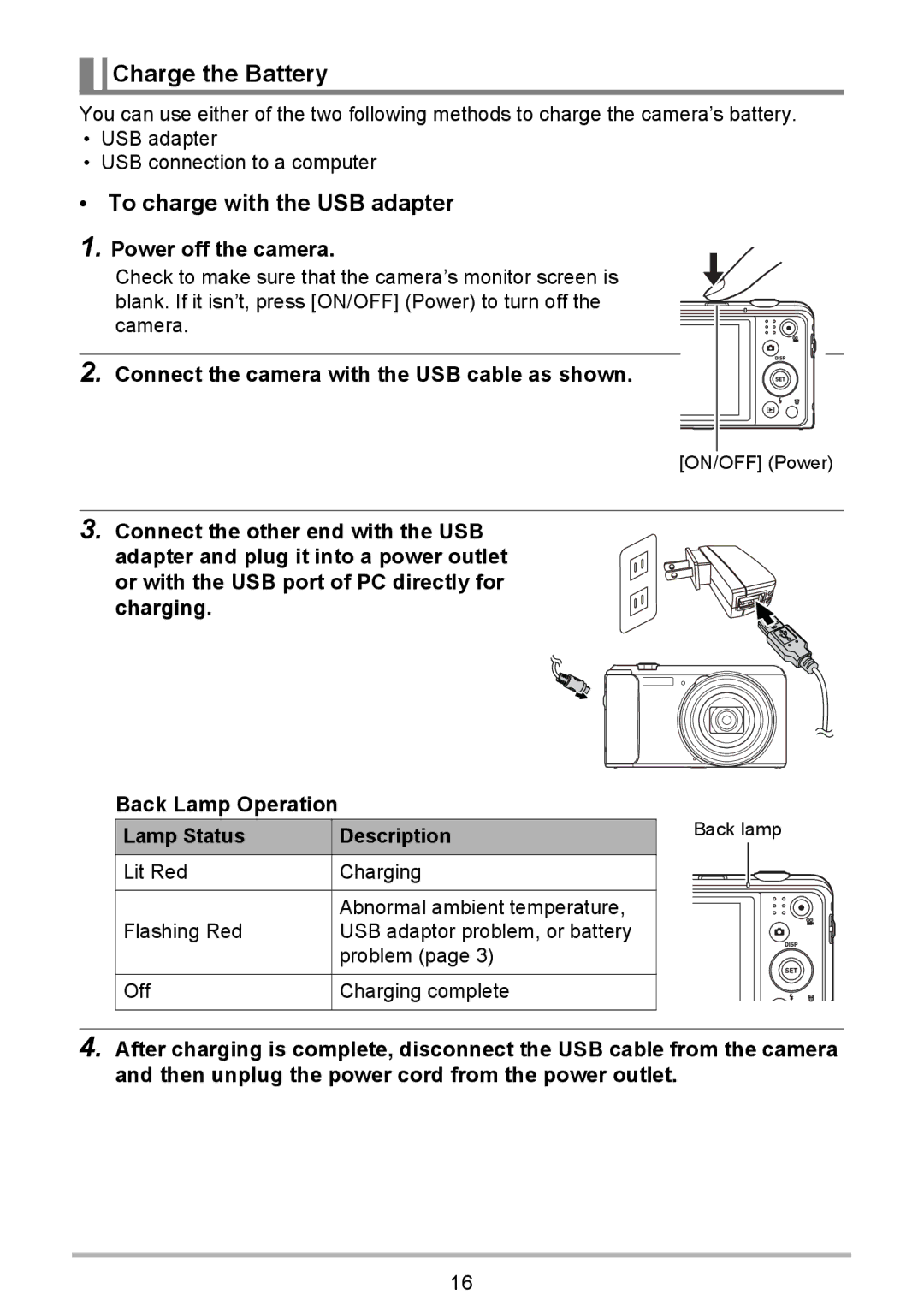 HP p550 manual Charge the Battery, To charge with the USB adapter, Power off the camera 