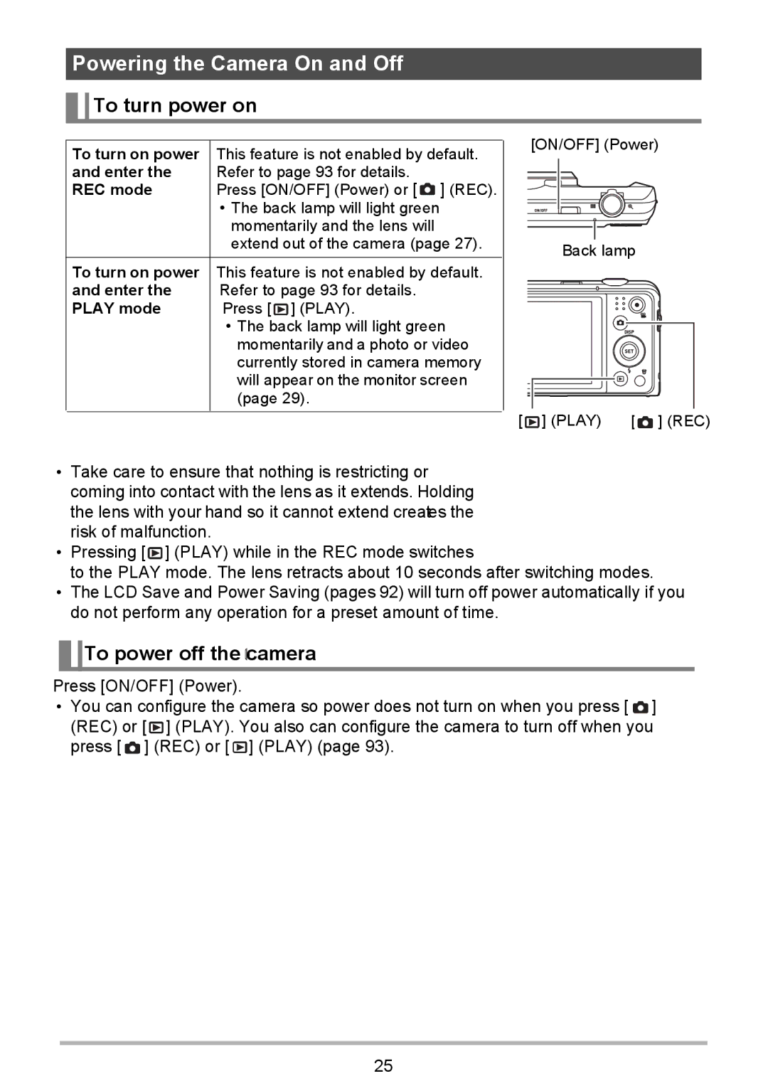 HP p550 manual Powering the Camera On and Off, To turn power on, To power off the camera 