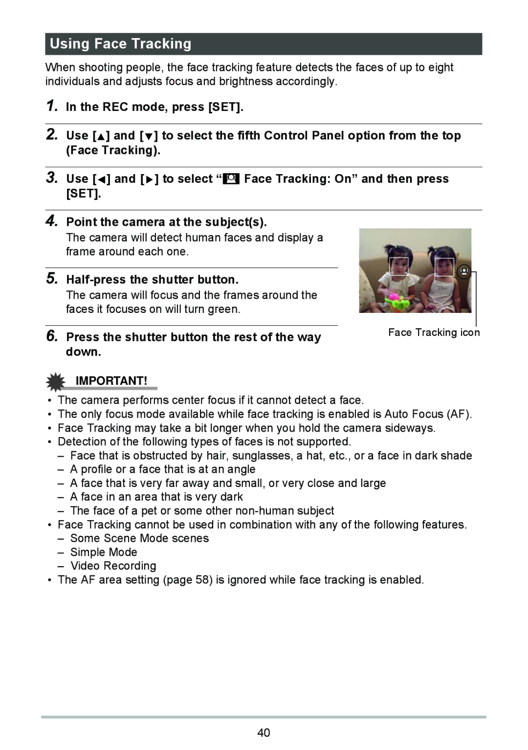 HP p550 manual Using Face Tracking, Down 