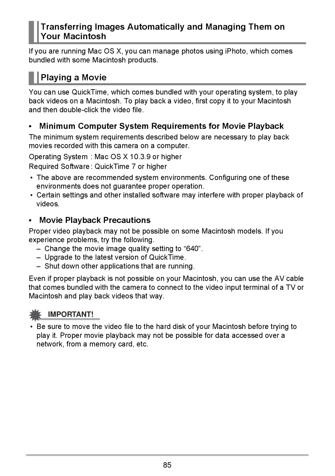 HP p550 manual Playing a Movie, Minimum Computer System Requirements for Movie Playback, Movie Playback Precautions 