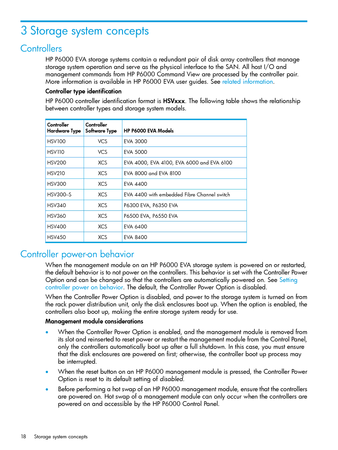 HP P6000 manual Storage system concepts, Controllers, Controller power-on behavior 