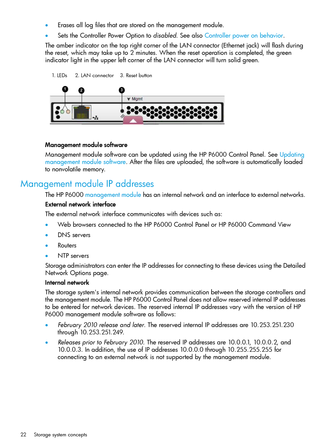 HP P6000 manual Management module IP addresses 