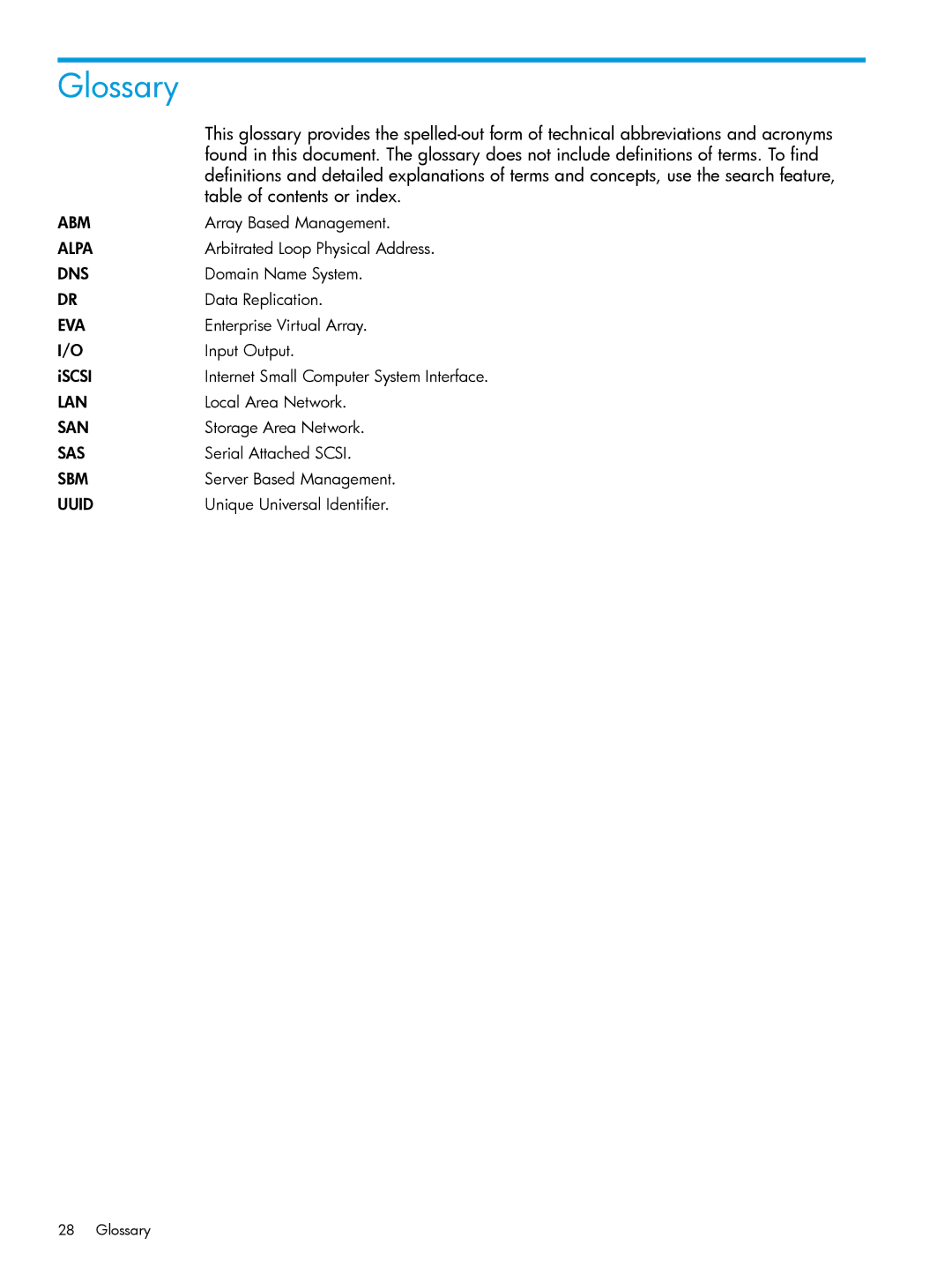 HP P6000 manual Glossary, Table of contents or index 