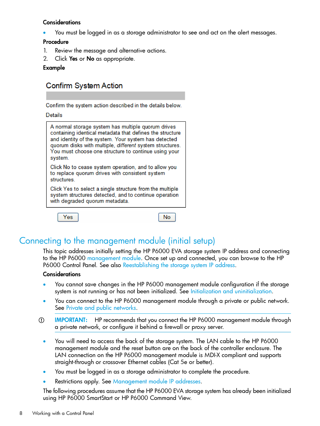 HP P6000 manual Connecting to the management module initial setup 