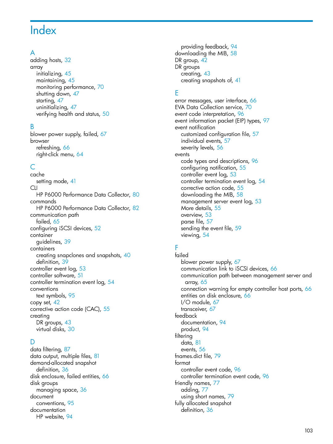 HP P6000 manual Index, Cli 