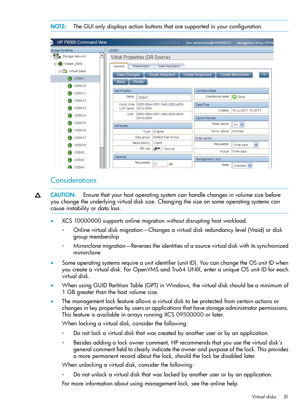 HP P6000 manual Virtual disks 