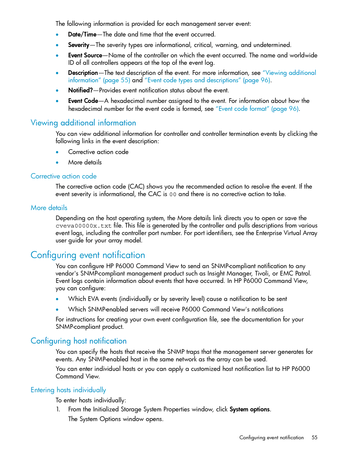 HP P6000 manual Configuring event notification, Viewing additional information, Configuring host notification 