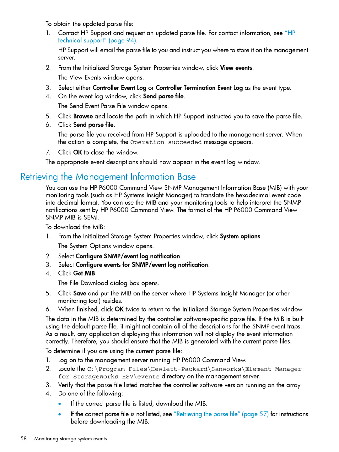 HP P6000 manual Retrieving the Management Information Base 