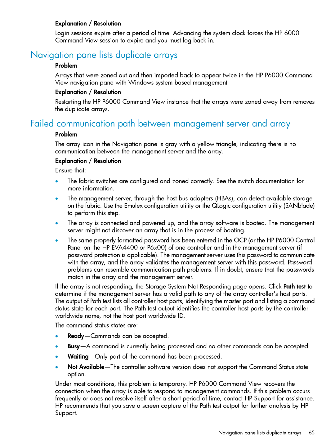 HP P6000 manual Navigation pane lists duplicate arrays 