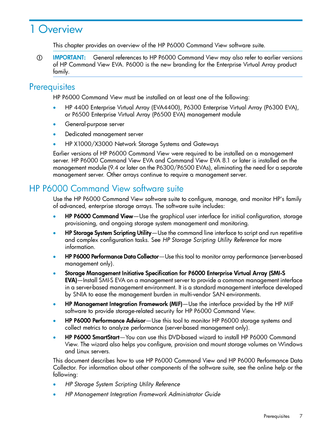 HP manual Overview, Prerequisites, HP P6000 Command View software suite 