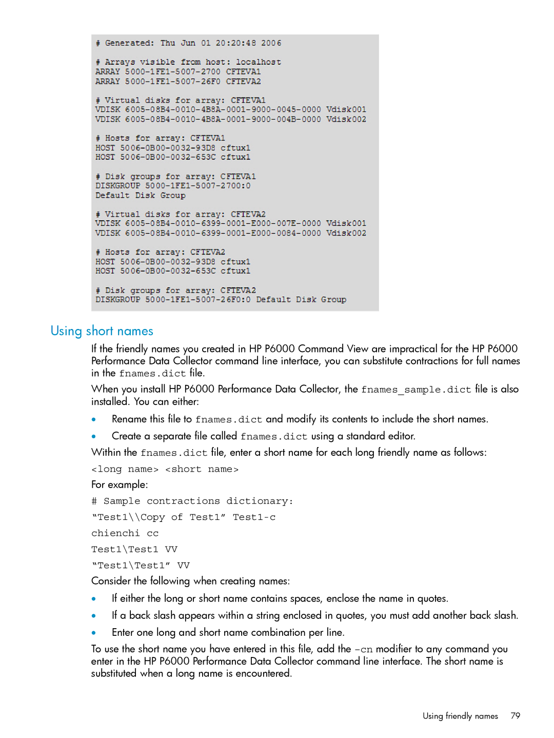 HP P6000 manual Using short names 