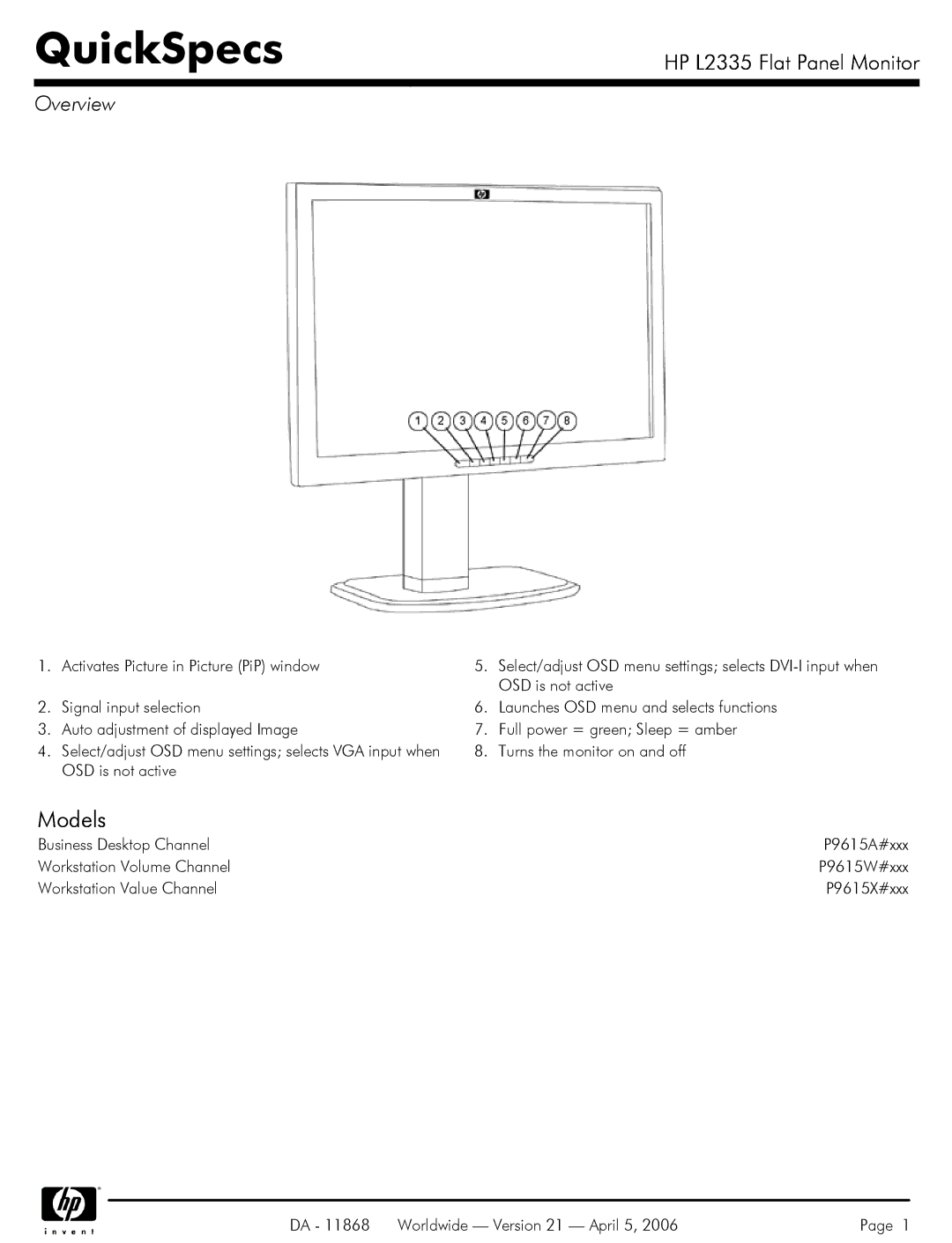 HP P9615A#xxx, P9615X#xxx, P9615W#xxx manual QuickSpecs, Overview 