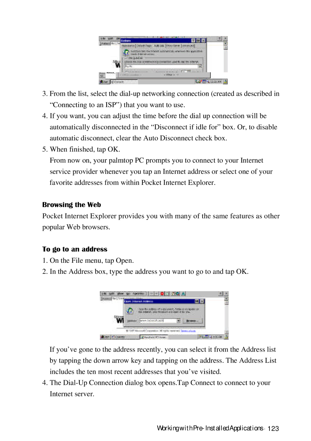 HP Palmtop 620X, Palmtop 660LX manual Browsing the Web, To go to an address 