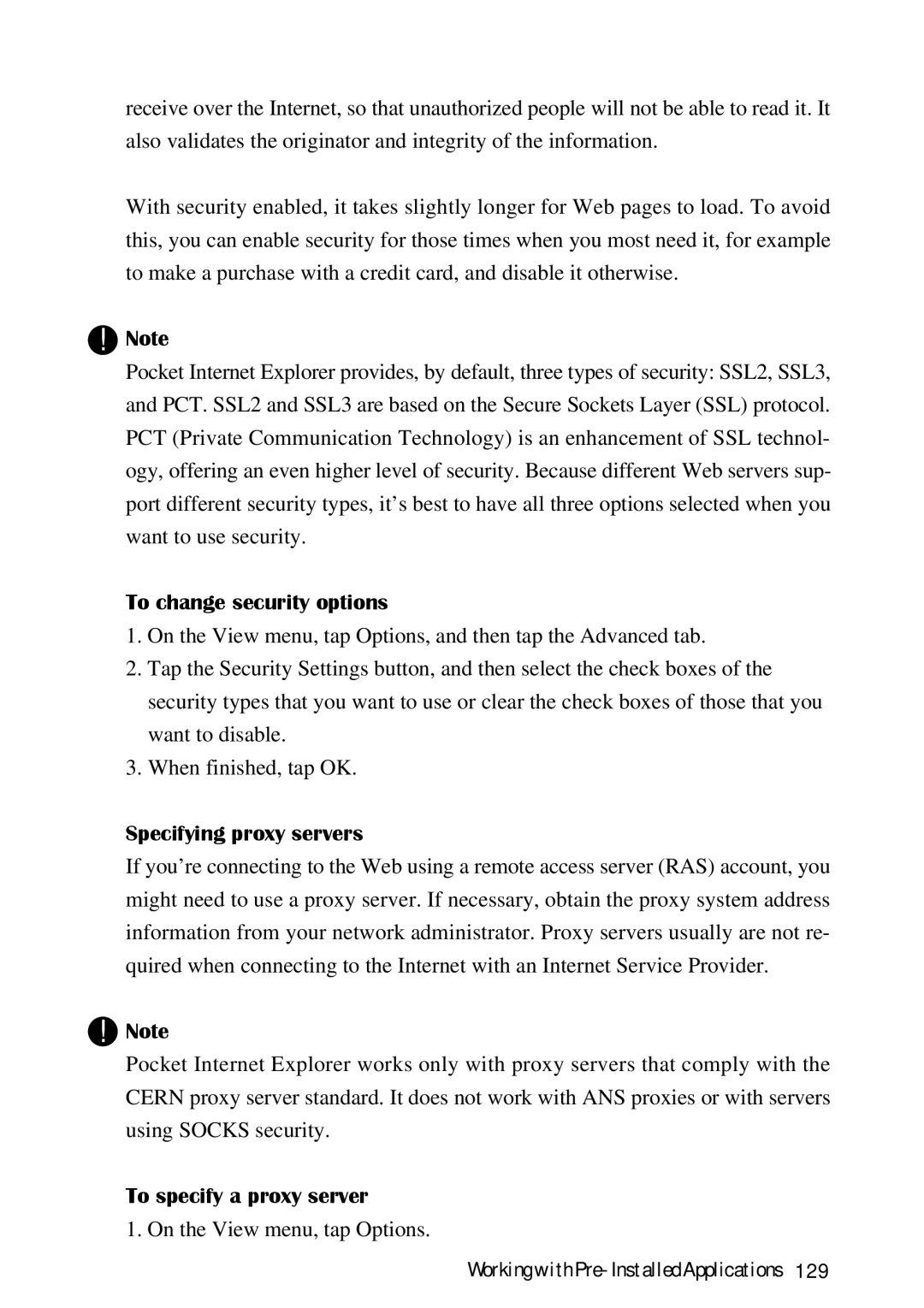 HP Palmtop 620X, Palmtop 660LX manual To change security options, Specifying proxy servers, To specify a proxy server 