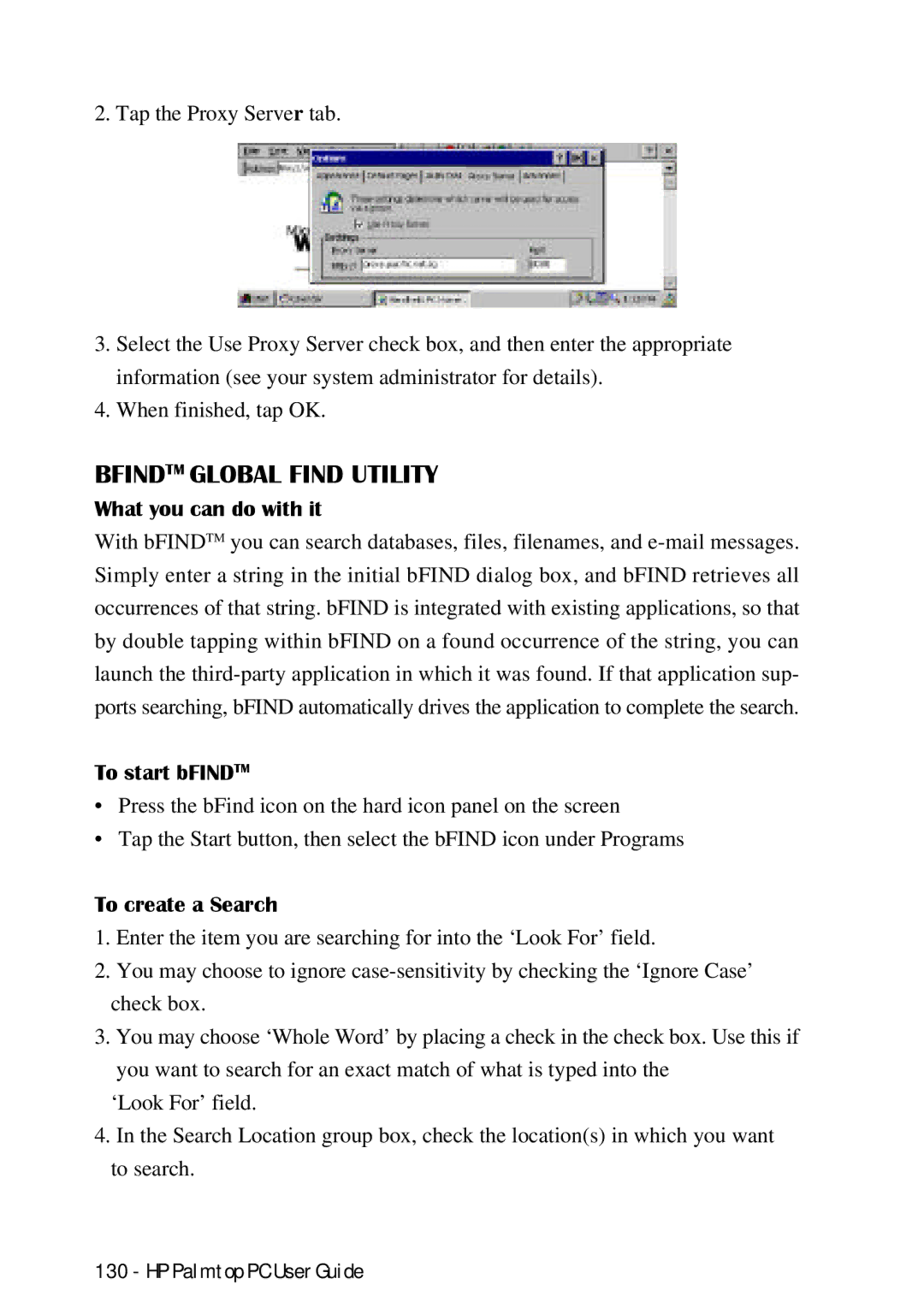HP Palmtop 660LX, Palmtop 620X manual Bfindtm Global Find Utility, To start bFINDTM, To create a Search 