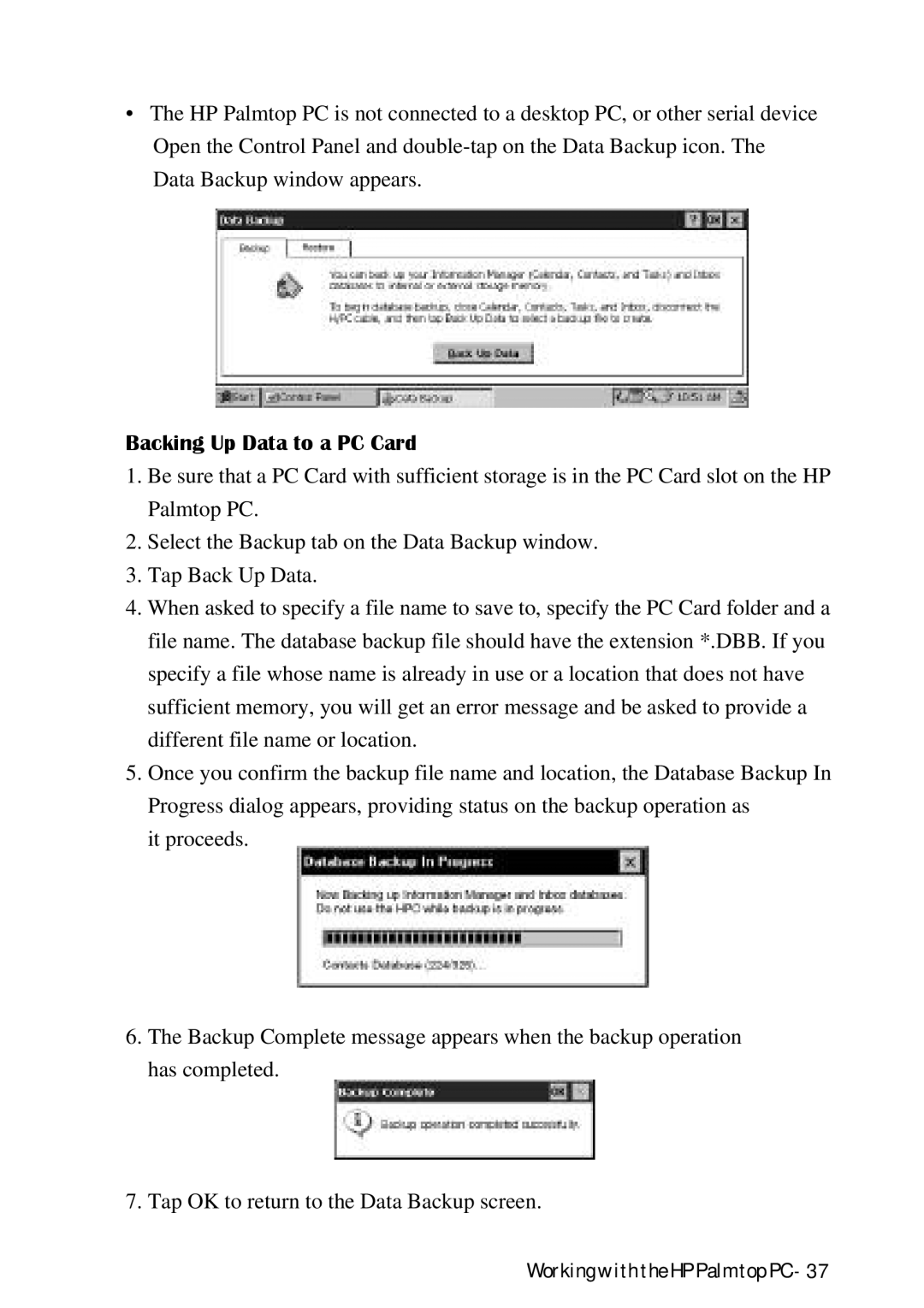 HP Palmtop 620X, Palmtop 660LX manual Backing Up Data to a PC Card 