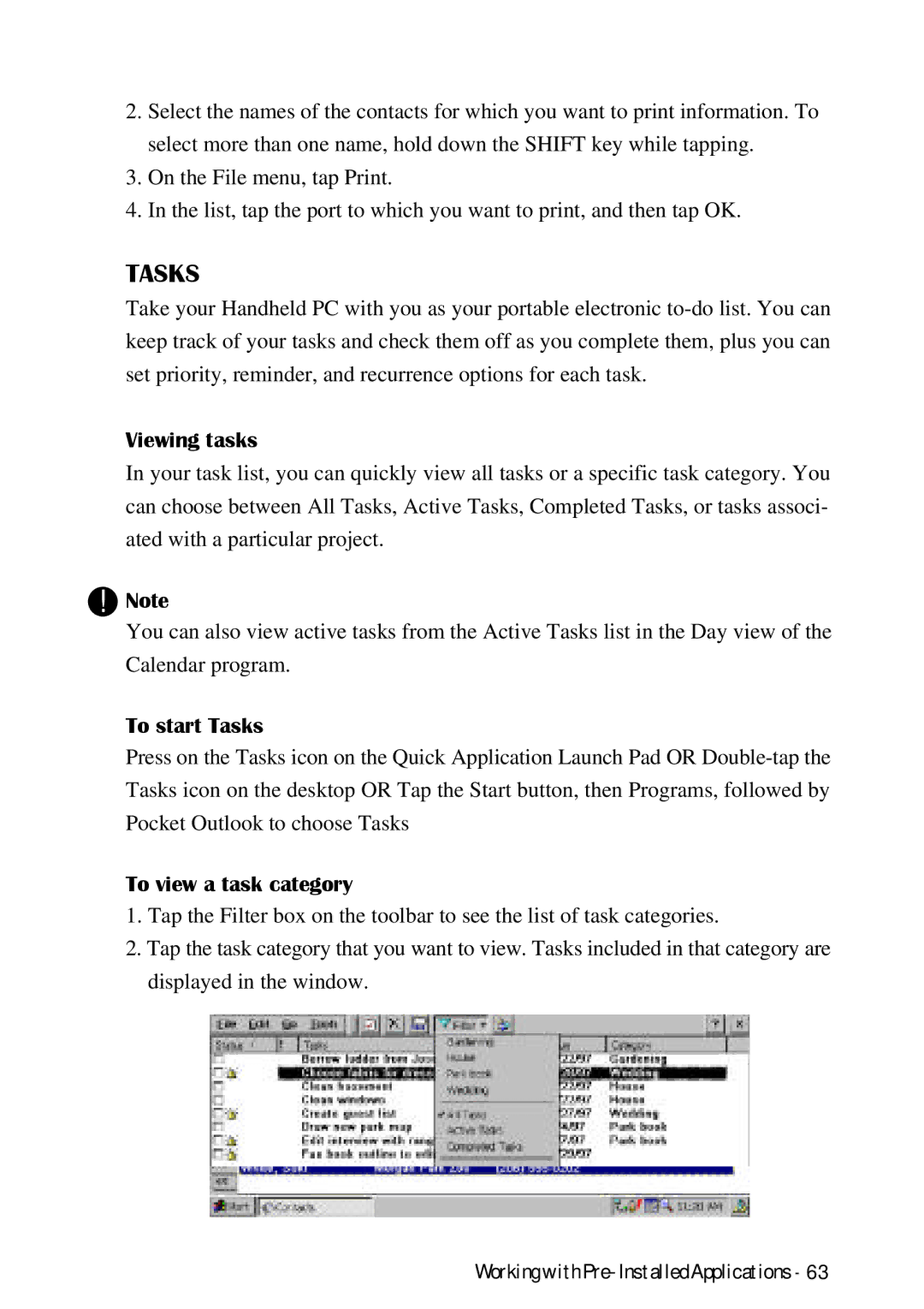 HP Palmtop 620X, Palmtop 660LX manual Viewing tasks, To start Tasks, To view a task category 