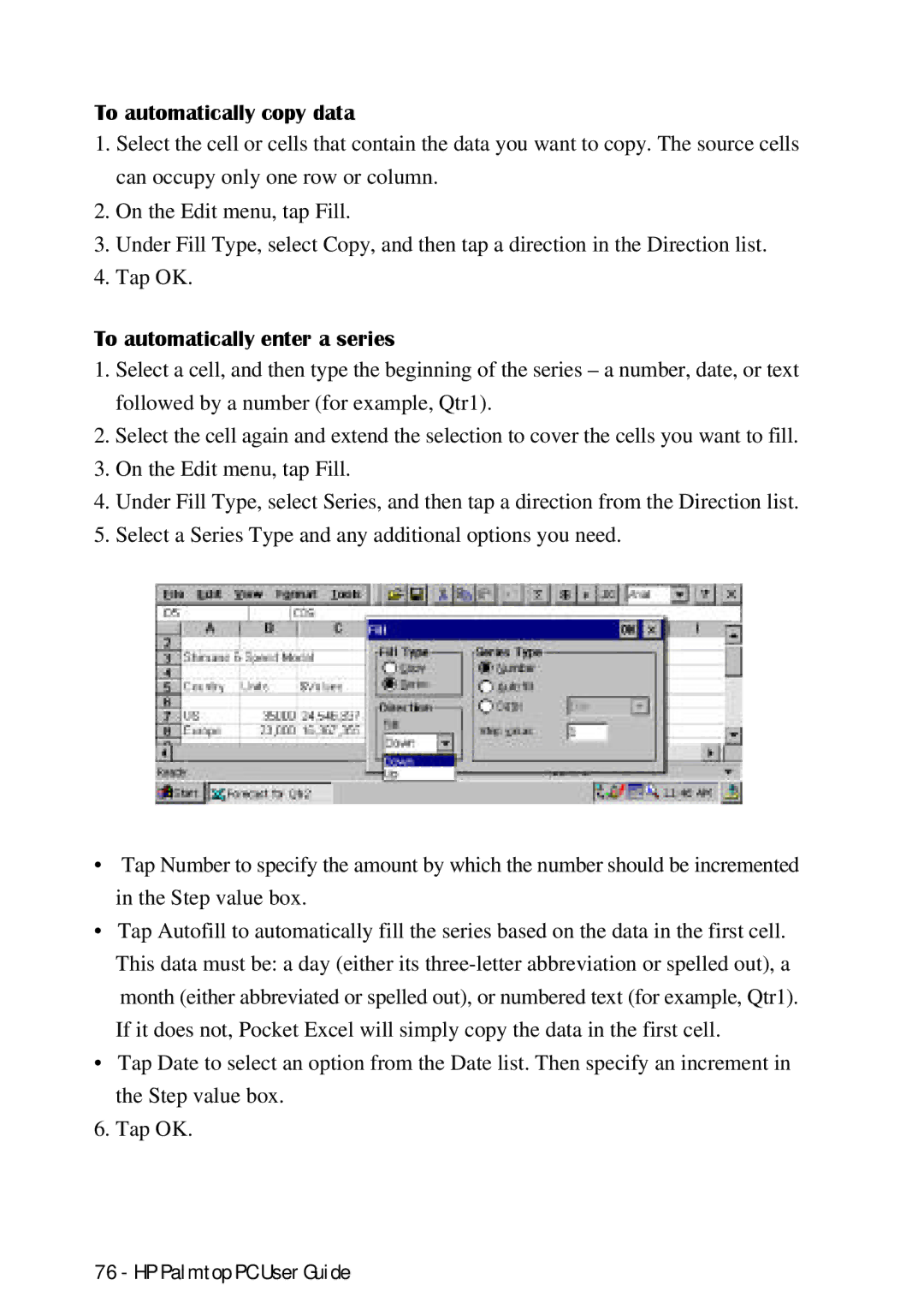 HP Palmtop 660LX, Palmtop 620X manual To automatically copy data, To automatically enter a series 