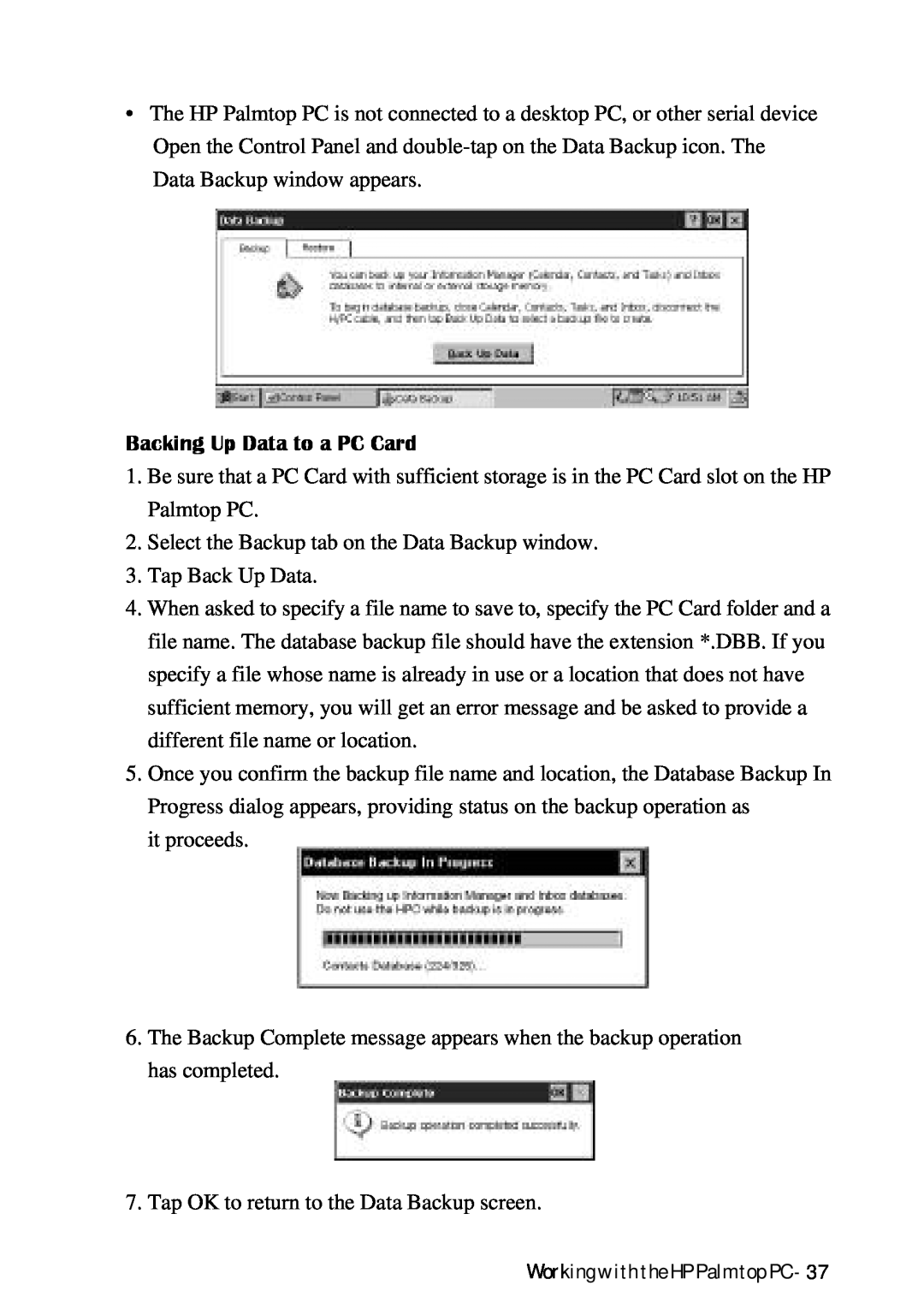 HP Palmtop 620X, Palmtop 660LX manual Backing Up Data to a PC Card 