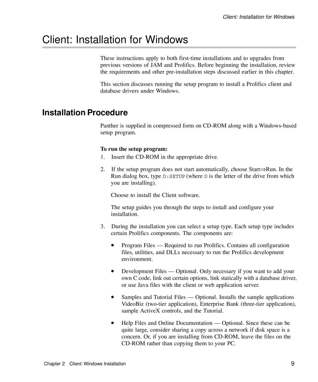 HP Panter 2Tier manual Client Installation for Windows, Installation Procedure, To run the setup program 