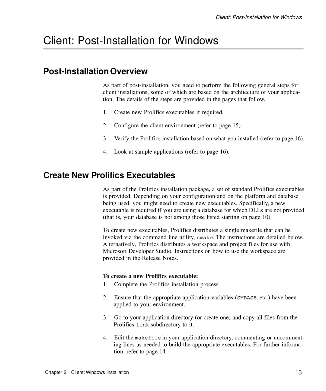 HP Panter 2Tier manual Client Post-Installation for Windows, Post-Installation Overview, Create New Prolifics Executables 