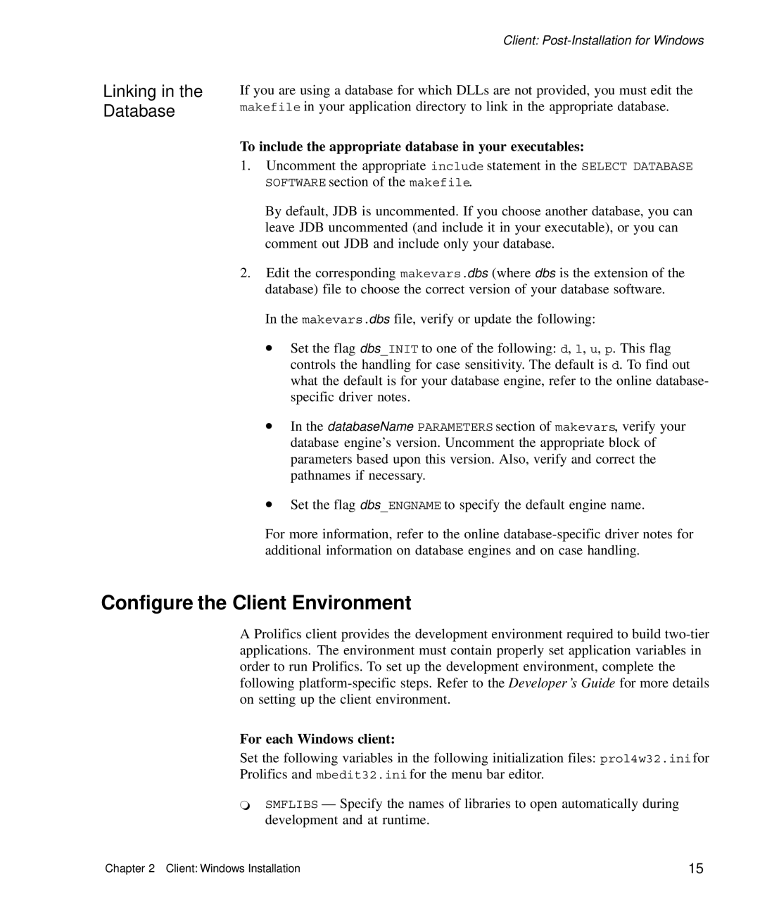 HP Panter 2Tier manual Configure the Client Environment, Linking Database, For each Windows client 