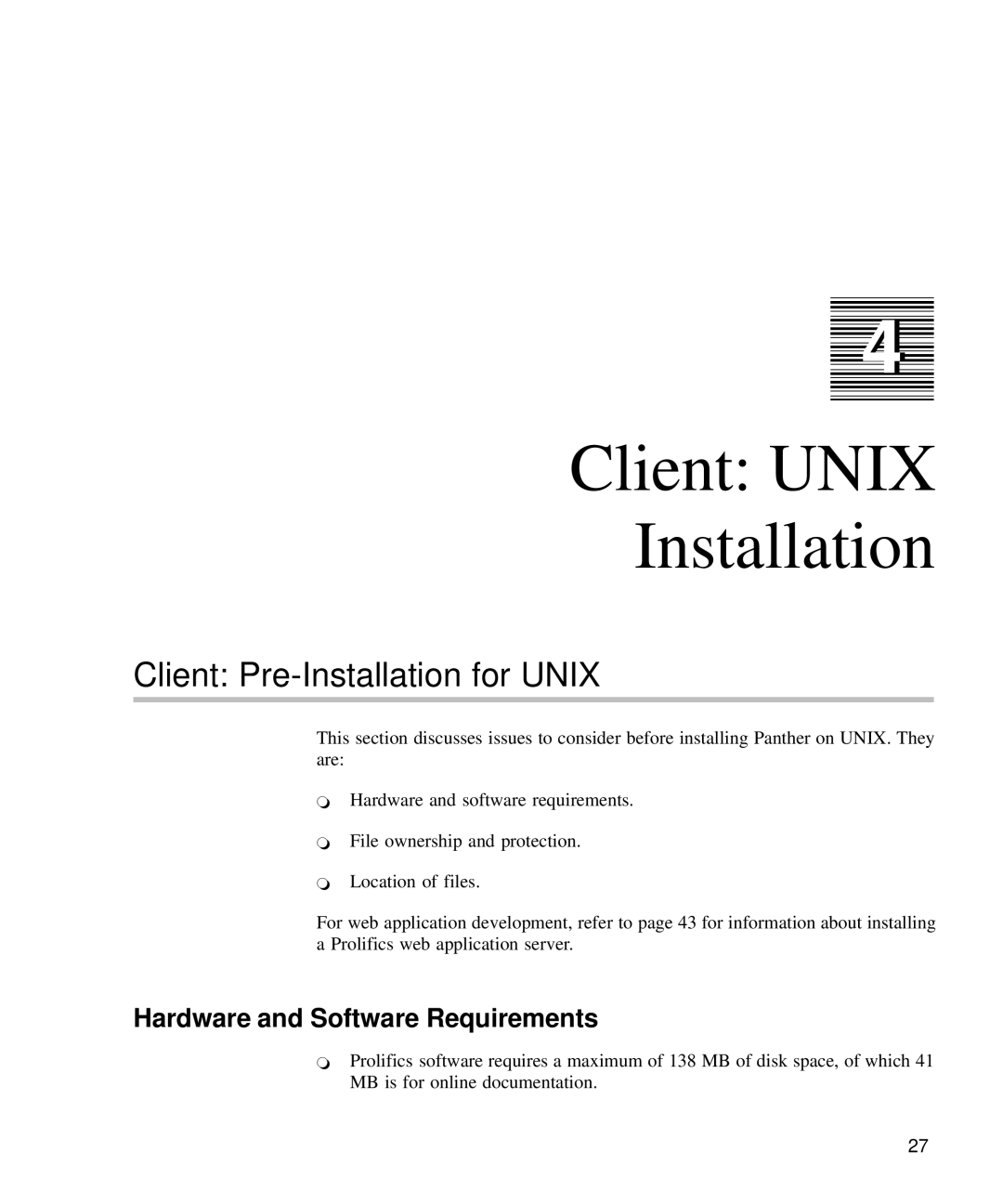 HP Panter 2Tier manual Client Unix Installation, Client Pre-Installation for Unix 