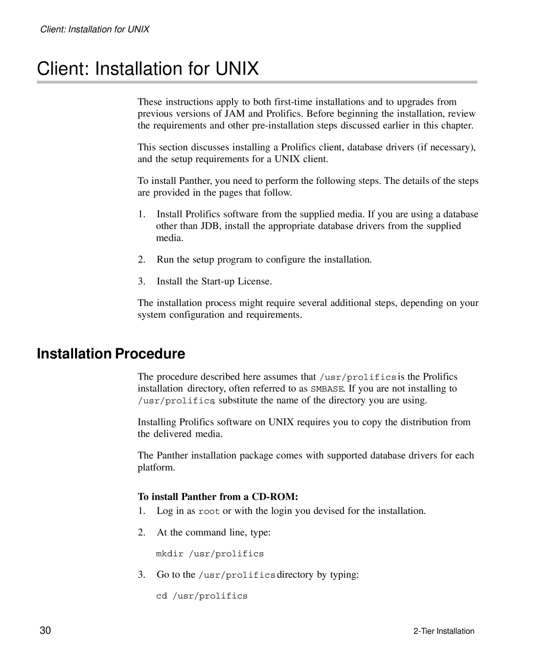 HP Panter 2Tier manual Client Installation for Unix, To install Panther from a CD-ROM 