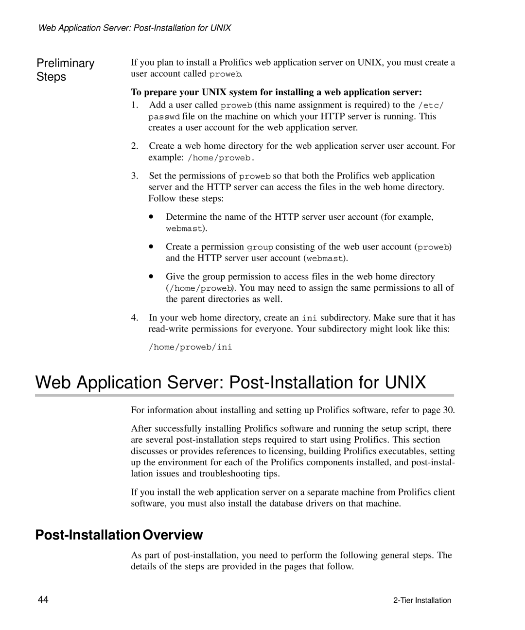 HP Panter 2Tier manual Web Application Server Post-Installation for Unix, Preliminary Steps 