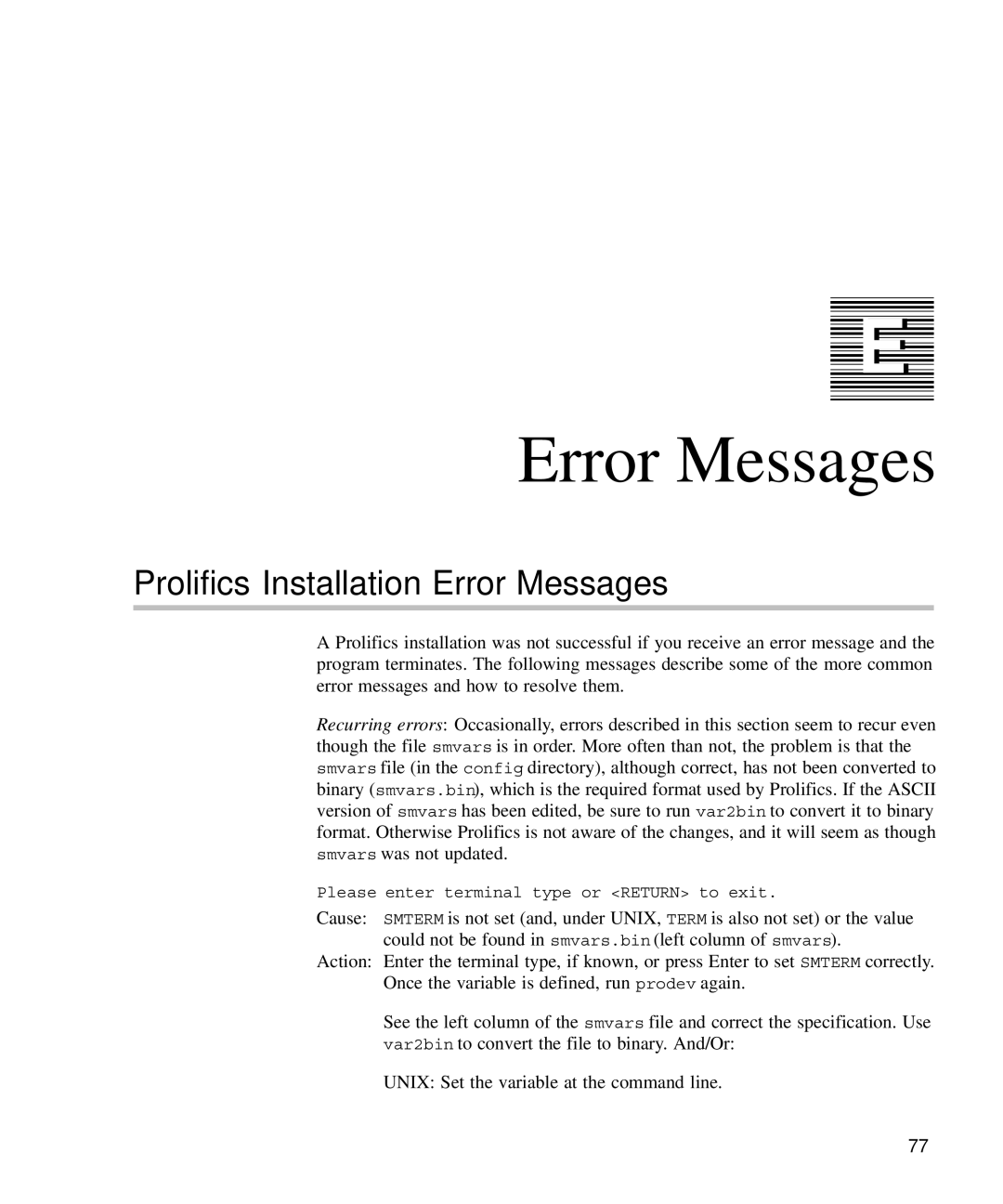 HP Panter 2Tier manual Prolifics Installation Error Messages 