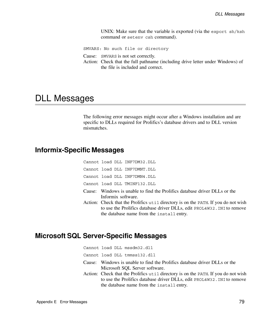 HP Panter 2Tier manual DLL Messages, Informix-Specific Messages, Microsoft SQL Server-Specific Messages 