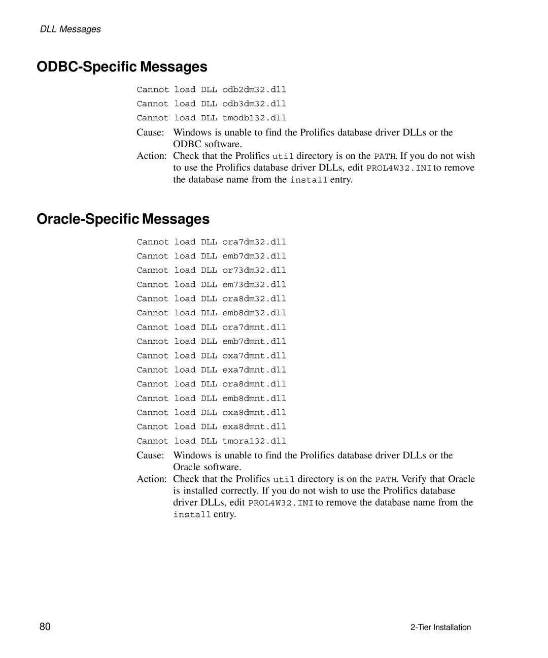 HP Panter 2Tier manual ODBC-Specific Messages, Oracle-Specific Messages 