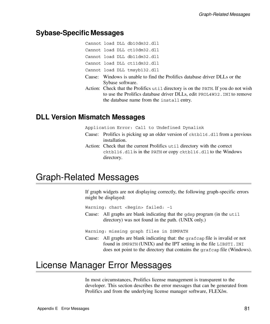 HP Panter 2Tier manual Graph-Related Messages, License Manager Error Messages, Sybase-Specific Messages 