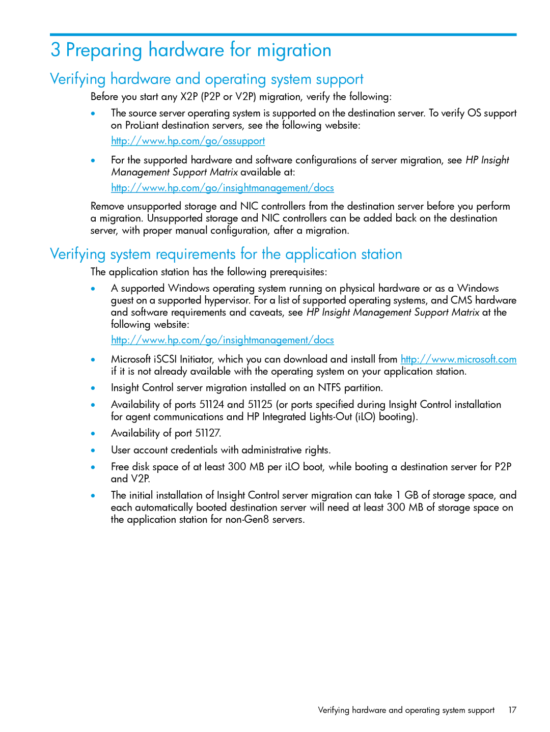 HP PART NUMBER: 461487-401A manual Preparing hardware for migration, Verifying hardware and operating system support 