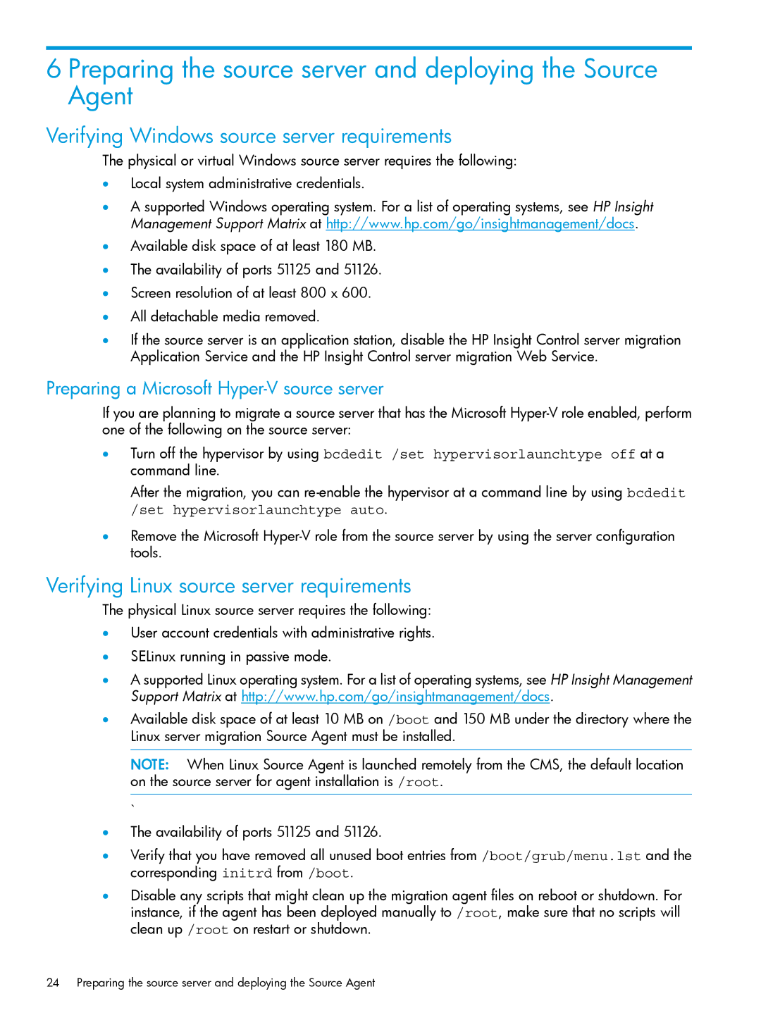 HP PART NUMBER: 461487-401A manual Preparing the source server and deploying the Source Agent 