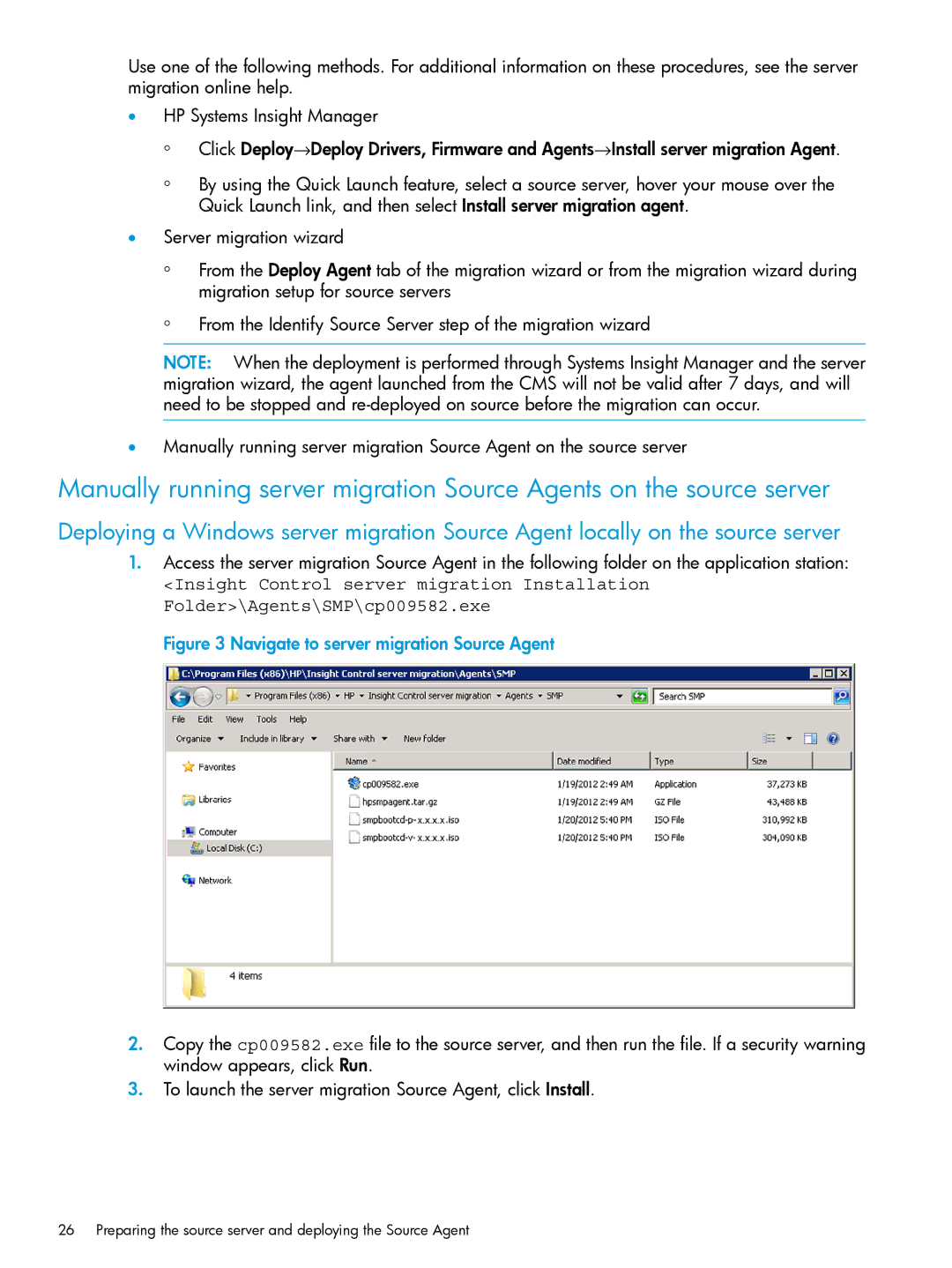 HP PART NUMBER: 461487-401A manual Navigate to server migration Source Agent 