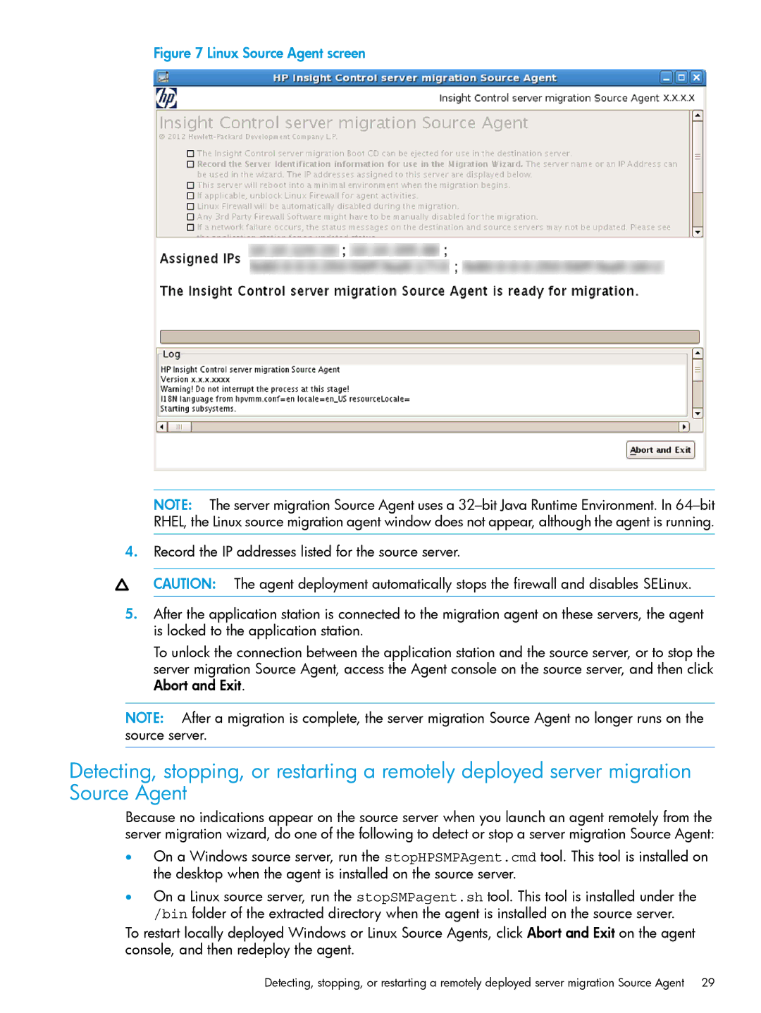 HP PART NUMBER: 461487-401A manual Linux Source Agent screen 
