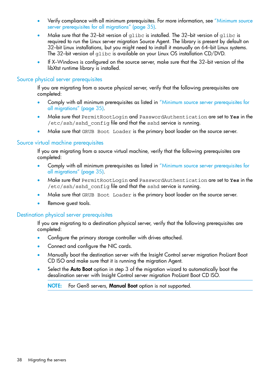 HP PART NUMBER: 461487-401A manual Source physical server prerequisites 