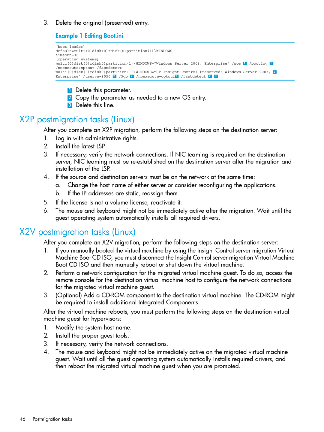 HP PART NUMBER: 461487-401A manual X2P postmigration tasks Linux, X2V postmigration tasks Linux 