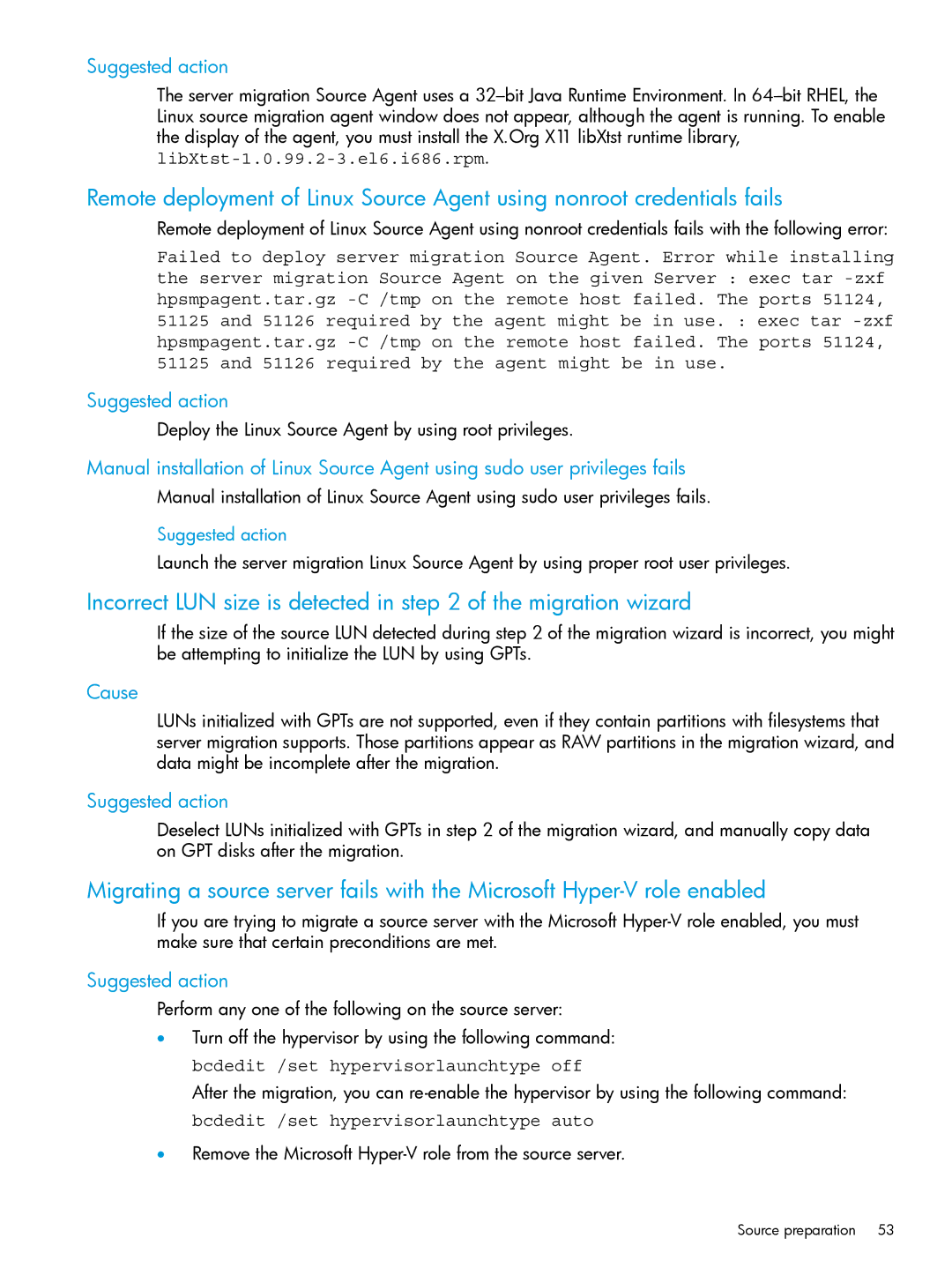 HP PART NUMBER: 461487-401A manual Incorrect LUN size is detected in of the migration wizard 