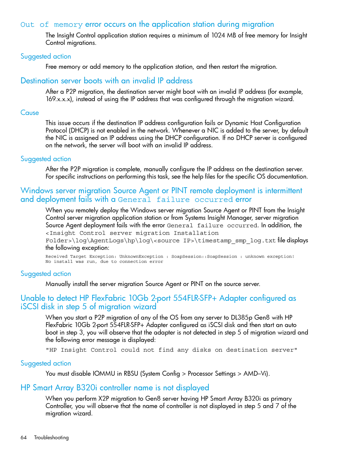 HP PART NUMBER: 461487-401A manual Destination server boots with an invalid IP address 