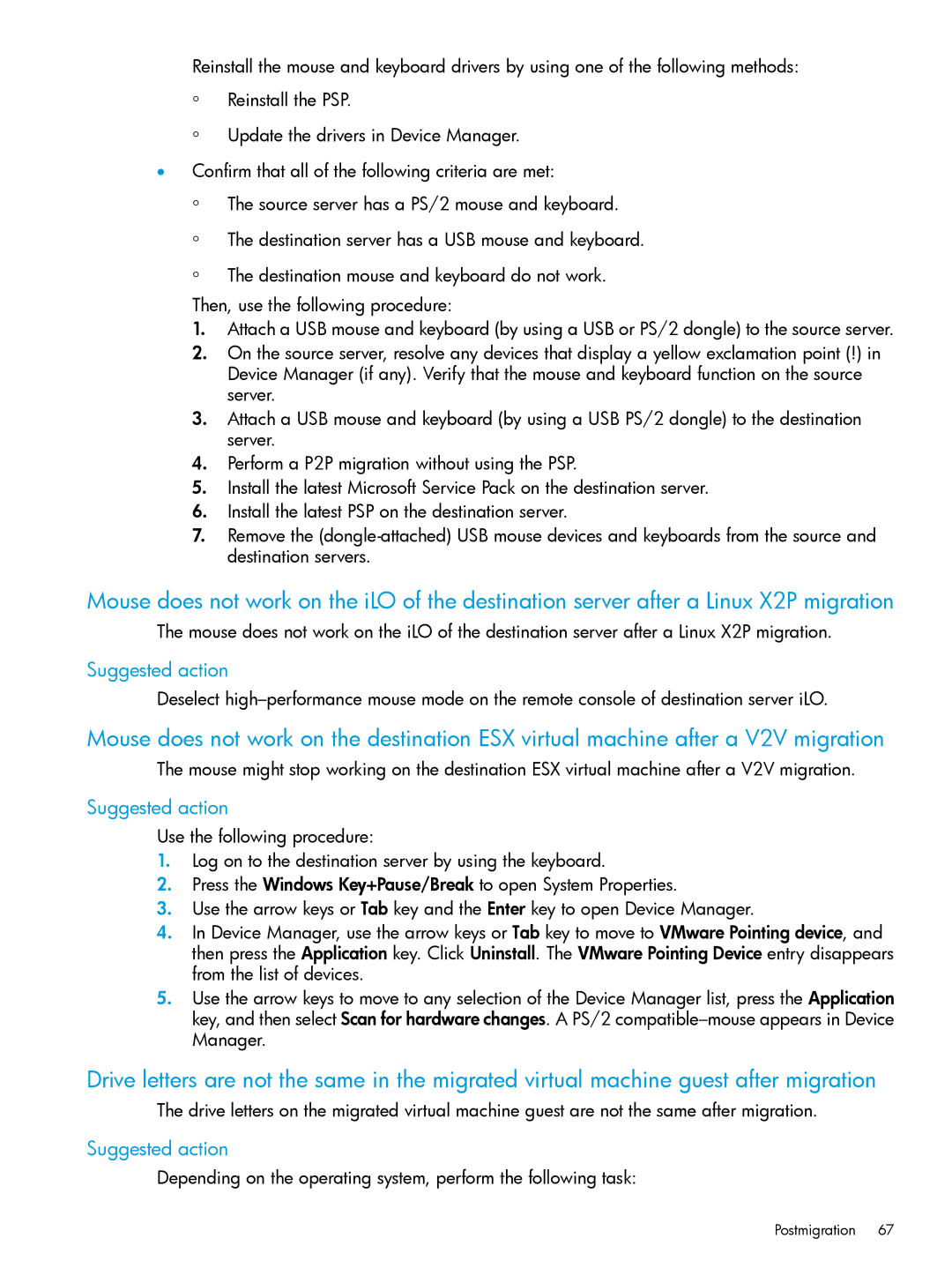 HP PART NUMBER: 461487-401A manual Suggested action 